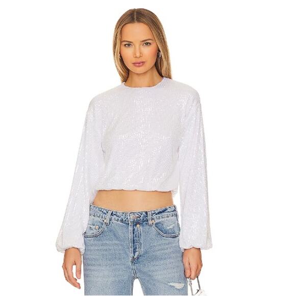 Show Me Your Mumu “Good Times” White Sequined Long Sleeve Top – NWT Large - Picture 1 of 10
